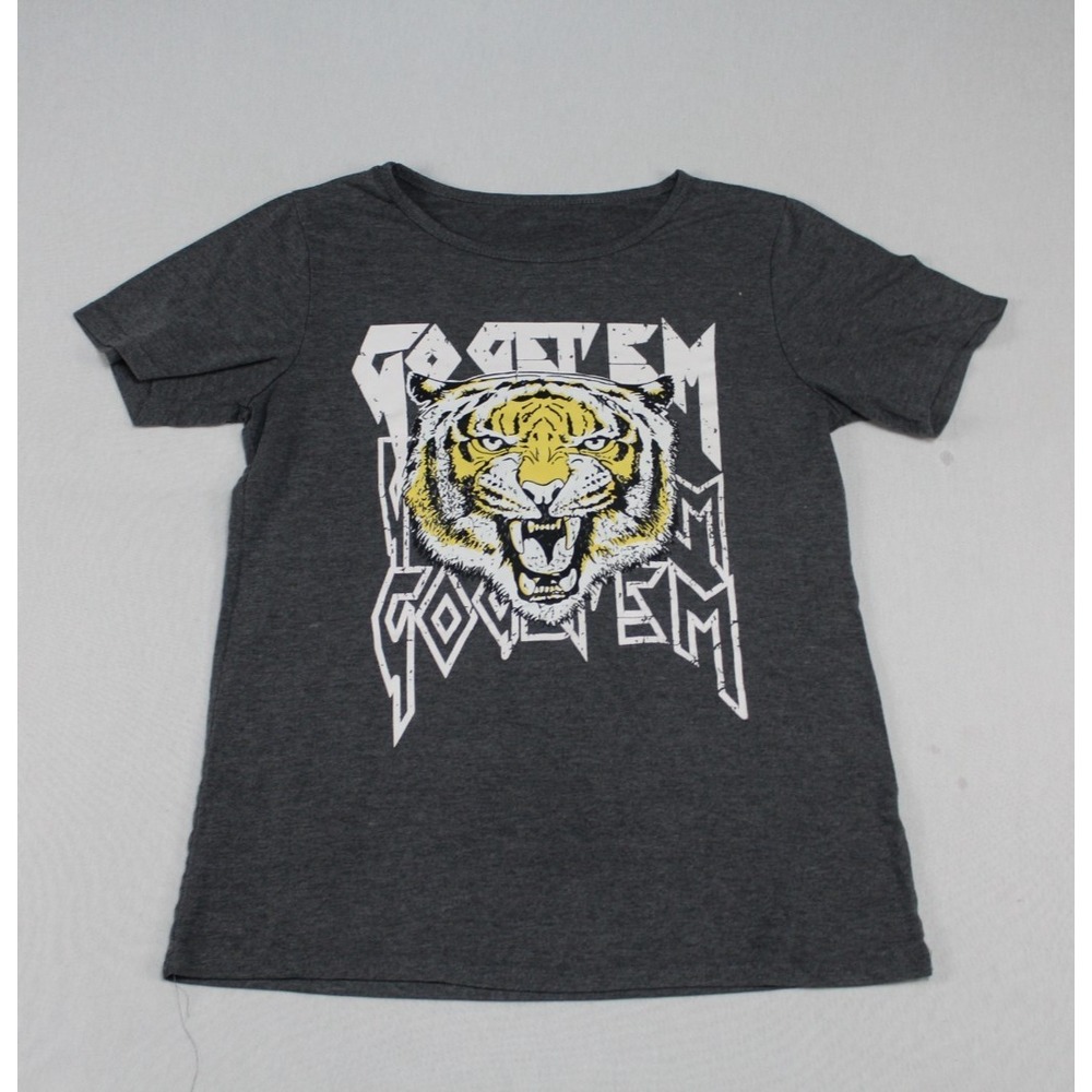 IRISGOD Women Gray Top Graphic Print Tiger Short Sleeve Size Medium